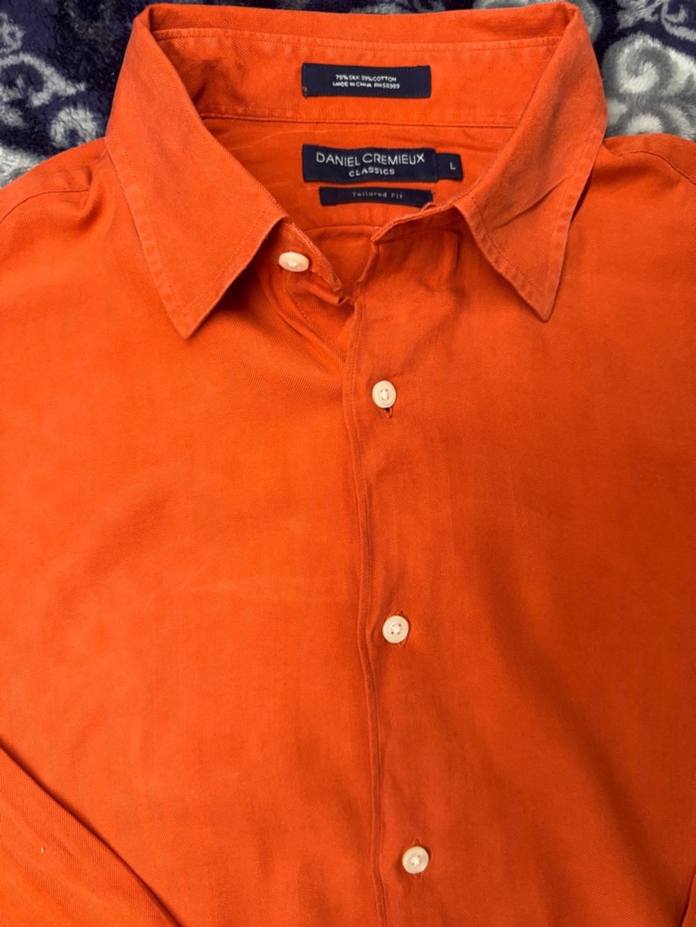Daniel Cremieux Orange Tailored-Fit Silk-Blend Casual Button-Down Shirt - Large